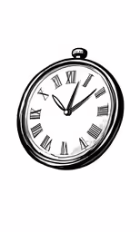 an illustration of a clock face and hand with a time mark below