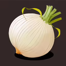 an onion with a stem cut off and a ribbon on top