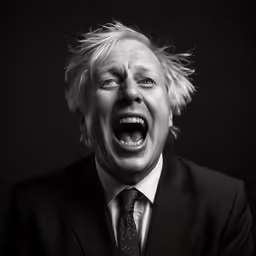 a man in a suit and tie is opening his mouth wide