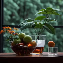 a vase that has fruit and water inside it