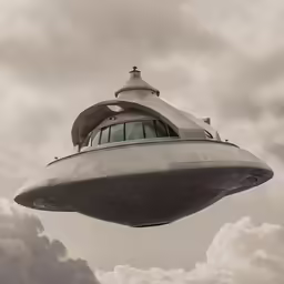 the large gray object is flying through the sky