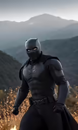 a person dressed as a man in black and silver