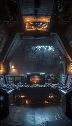 a spaceship room filled with lots of machines and lights