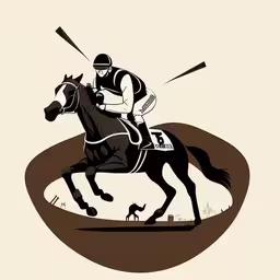 horse and jockey with helmet on jumping a horse,there is an illustration of the jockey riding a horse