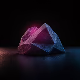 the pink, shiny rock is lying on a table