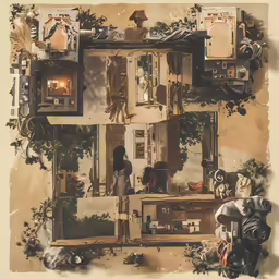 a girl in a room with many windows