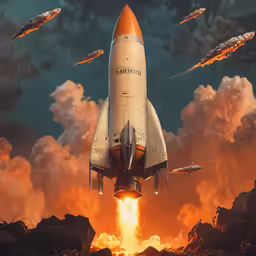 a space shuttle that is flying into the sky