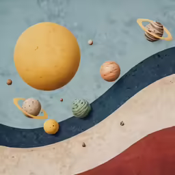 an art project has a sun and planets drawn in different styles