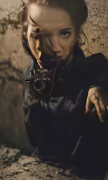 a woman taking a selfie with a camera in her hand