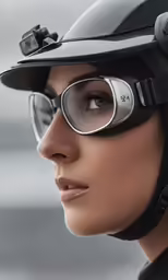 a woman wearing a helmet and goggles