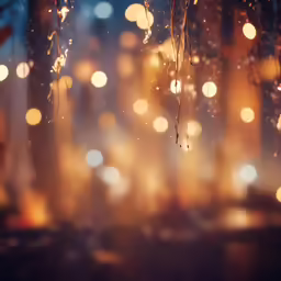 blurry lights with blurred trees in the background
