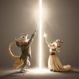 two rat dancers standing in front of an image of a light
