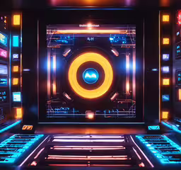 a picture of a room with bright lights and neon colors,an image of a sci - fi setting made in photoshopped