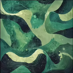 a painting of green wavy water in an abstract way