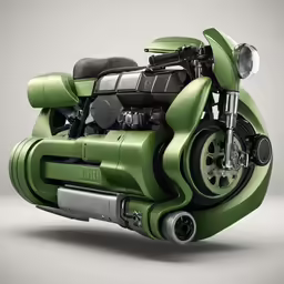 a green motor bike with its engine running
