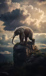 an animal that is standing on some rocks