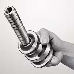 a close up of a person holding a large screw