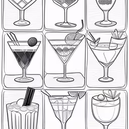 martinis in black and white are featured in the book,a black and white drawing of some drinks