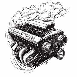 an abstract black and white artwork of a steam engine
