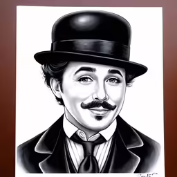 a drawing of a man wearing a hat and jacket