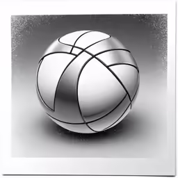 a silver ball on the ground in front of a gray background