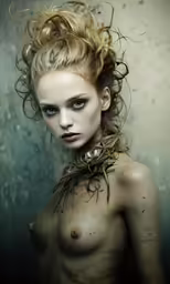 the naked woman has very large breast and hair