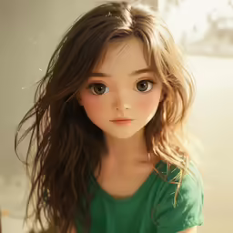 the face of a young girl with long hair