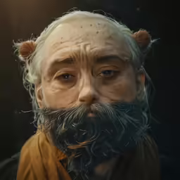 an old man with a huge beard has very long hair