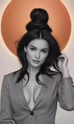 a woman with a top knot in her hair
