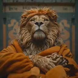 an animal with brown hair and wearing a towel
