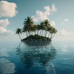a palm tree is on an island in the ocean