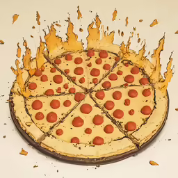 a pepperoni pizza is burnt and is on the counter
