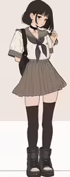 the girl in a school uniform poses for a photo