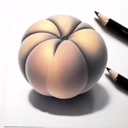 a ball of fruit is drawn with some black and pencils
