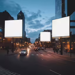 billboards in the middle of a street at night