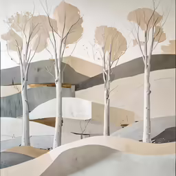 painting a landscape with trees and a house