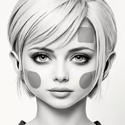 a drawing of a woman with circles on her face