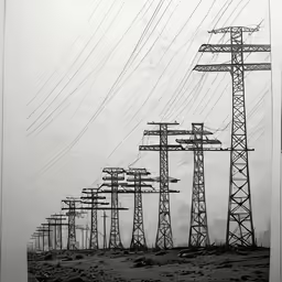 a lot of power lines in a large field