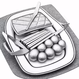 a plate of silver ball and some forks