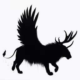 an animal with lots of different black paint,an animal that has very long hair and is flying