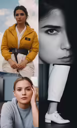 this is an image of two woman models with their faces in the center