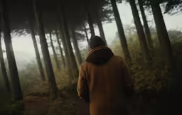 the back of a person walking in the woods