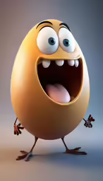 an egg cartoon character, with a funny expression