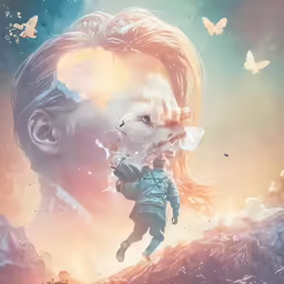 a digital drawing of a woman and two butterflies