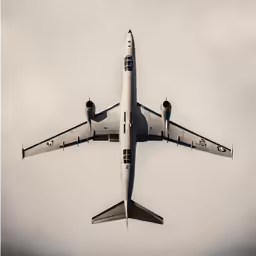 a plane flies in the sky on a cloudy day