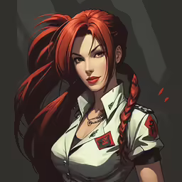 a girl with long red hair is in uniform