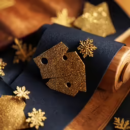 a small piece of blue material with gold sparklers and sequins