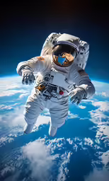 an astronaut is floating in the space between earth and the moon