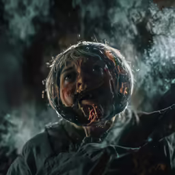a person with some kind of smoke on his face