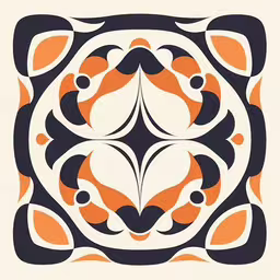 a decorative orange, black and white tiled wall